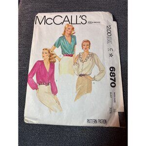 Vintage McCalls Sewing Pattern 6870 Misses Blouses Size 10 Uncut 1979
